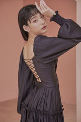 Julia Sweetheart Neck Long Bishop Sleeve Open Back Tiered Maxi Dress